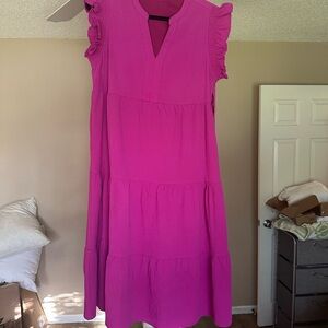 THML Pink Pleated Sundress with V-Neck
